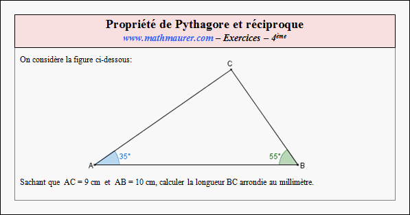 Exercice sur la propriété de Pythagore et sa réciproque