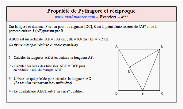 Exercice sur la propriété de Pythagore et sa réciproque