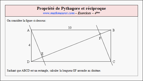 Exercice sur la propriété de Pythagore et sa réciproque