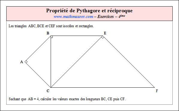 Exercice sur la propriété de Pythagore et sa réciproque