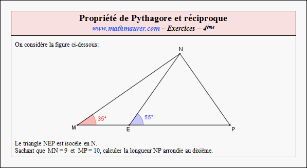 Exercice sur la propriété de Pythagore et sa réciproque