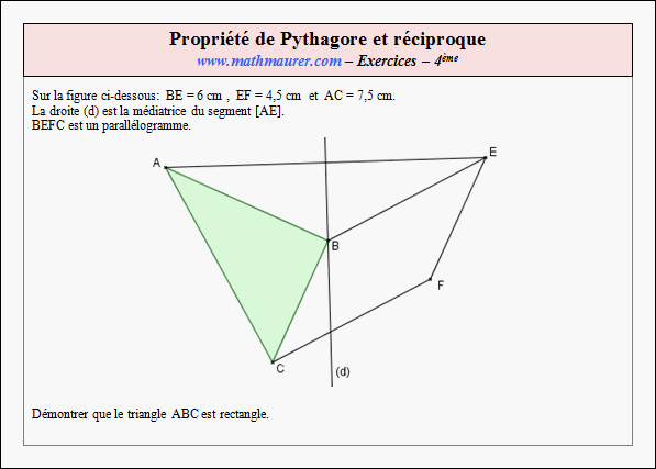 Exercice sur la propriété de Pythagore et sa réciproque