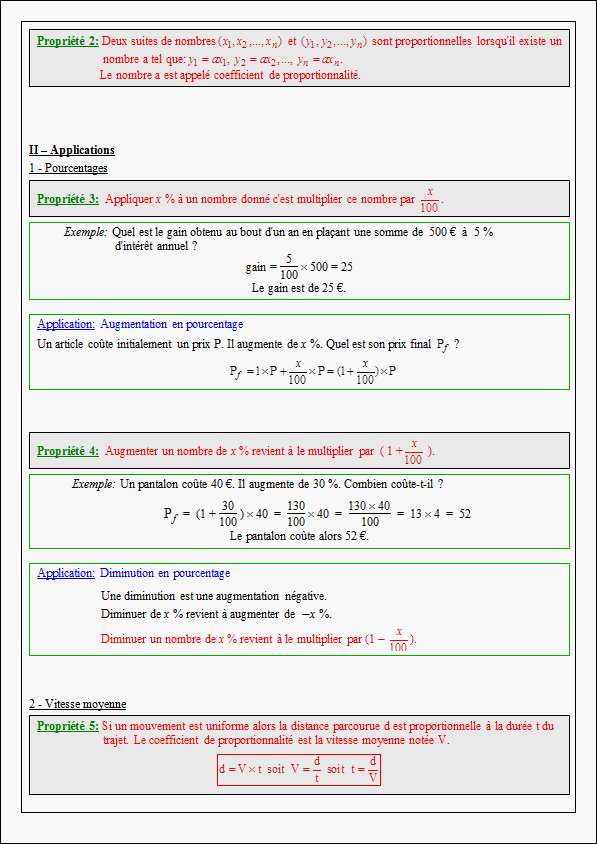 Cours sur la proportionnalité - quatrième- page 2