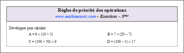 Exercice sur les règles de priorité des opérations