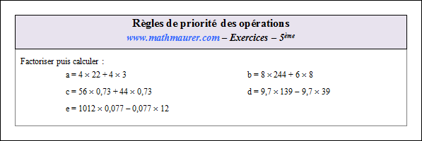 Exercice sur les règles de priorité des opérations