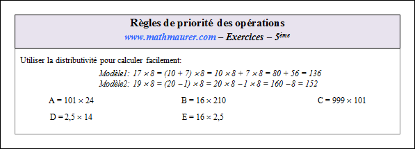 Exercice sur les règles de priorité des opérations