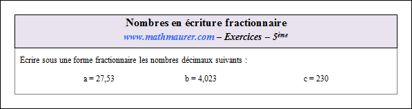 Exercice sur les fractions