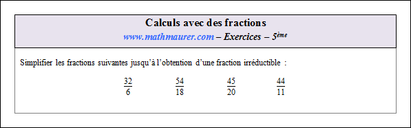 Exercice sur les calculs avec des fractions