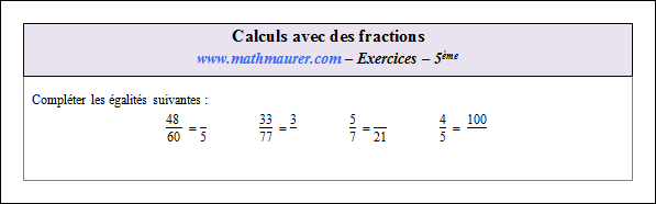 Exercice sur les calculs avec des fractions