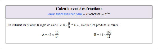 Exercice sur les calculs avec des fractions