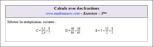 Exercice sur les calculs avec des fractions