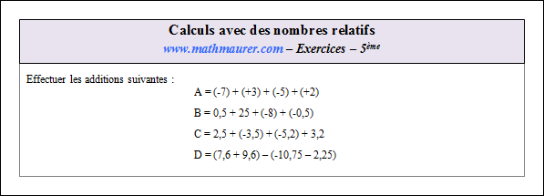 Exercice sur les calculs avec des nombres relatifs