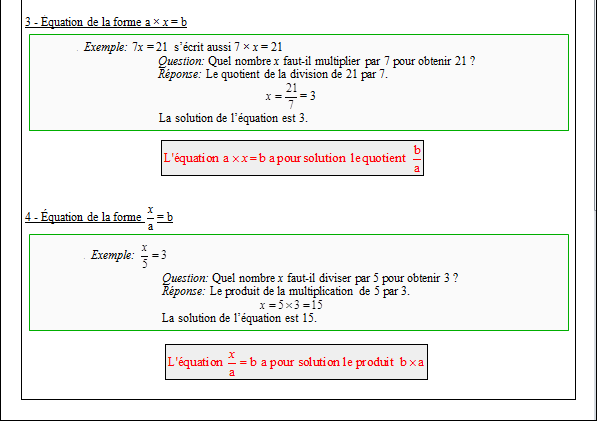 Cours sur les équations - cinquième - page 2