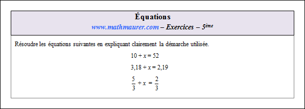 Exercice sur les équations
