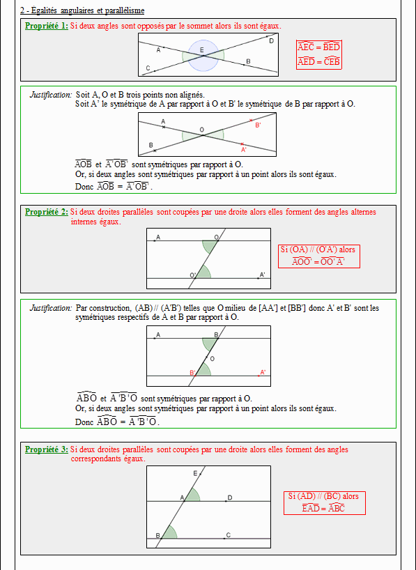 Cours sur angles et parallélisme - cinquième - page 2