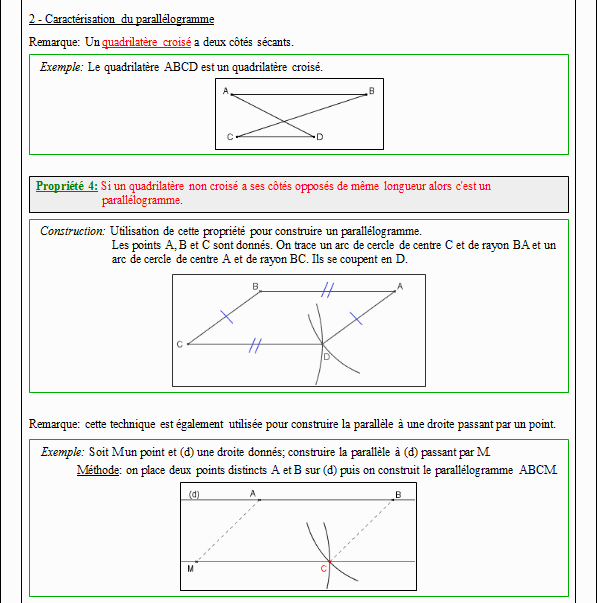 Cours sur le parallélogramme - cinquième - page 2