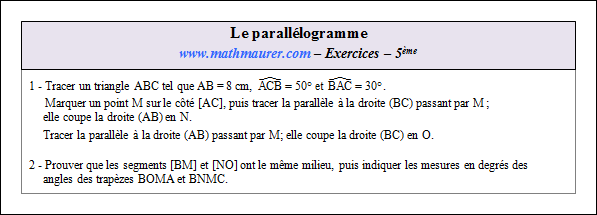 Exercice sur le parallélogramme