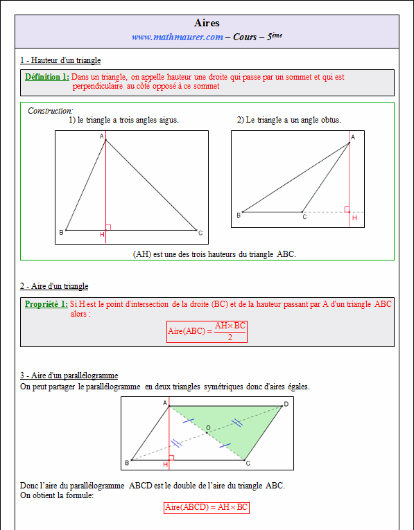 Cours sur les aires - cinquième - page 1