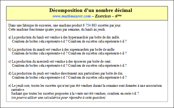 Exercice sur l'écriture décimale d'un nombre