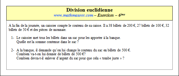 Exercice sur la division euclidienne