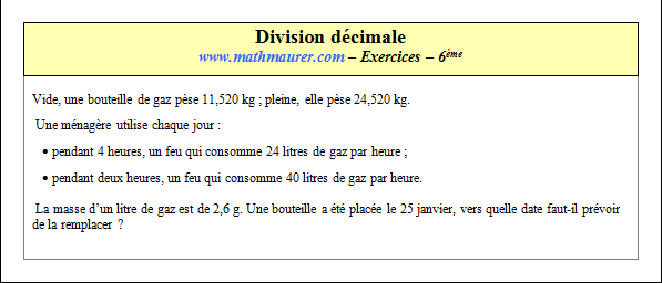 Exercice sur la division décimale