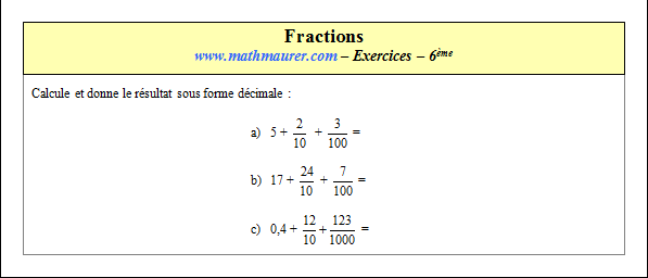 Exercice sur les fractions