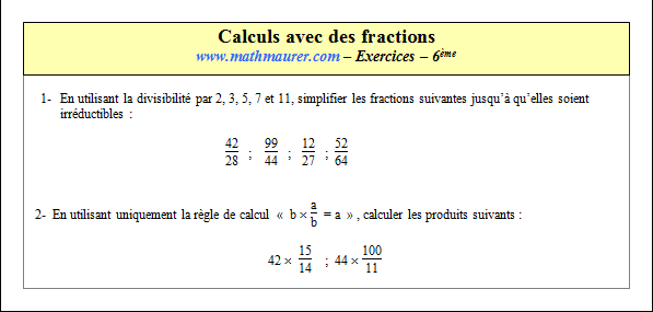 Exercice sur les calculs avec des fractions