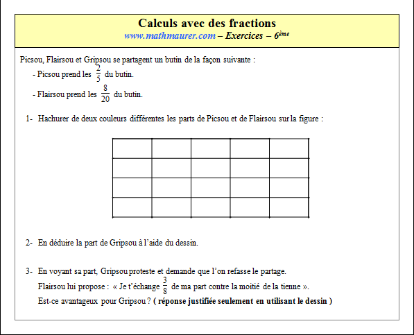 Exercice sur les calculs avec des fractions