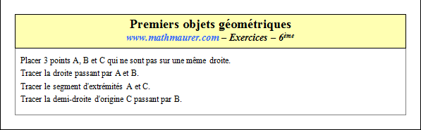 Exercice sur les premiers objets en géométrie