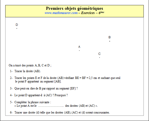 Exercice sur les premiers objets en géométrie
