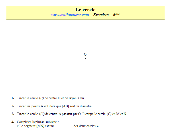 Exercice sur le cercle
