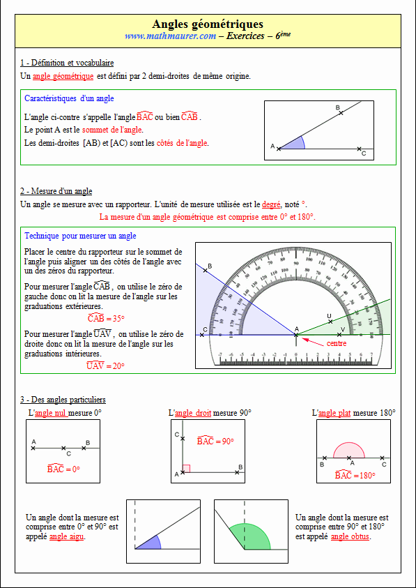 Cours sur les angles géométriques - sixième - page 1