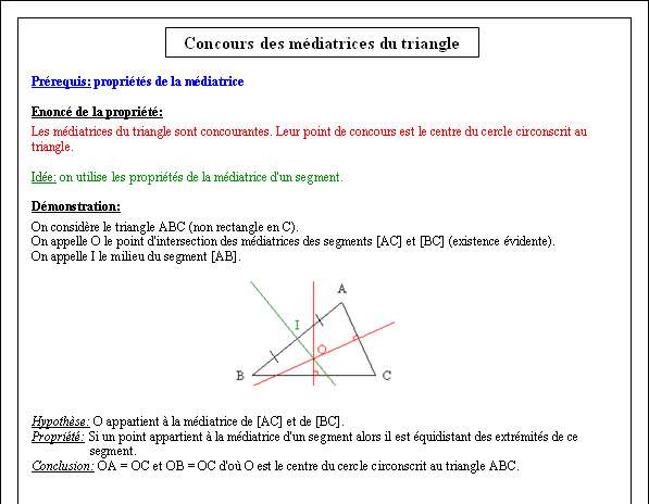 Démonstration de la propriété sur les médiatrices du triangle - page 1