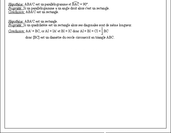 Démonstration de la propriété du cercle circonscrit à un triangle retangle - page 2